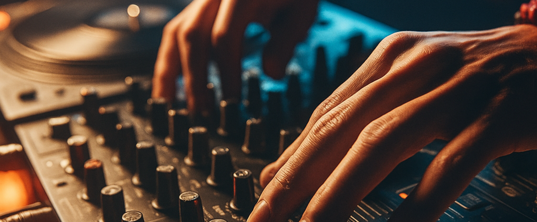 due mani su una console da dj