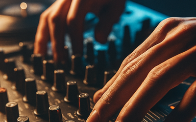 due mani su una console da dj