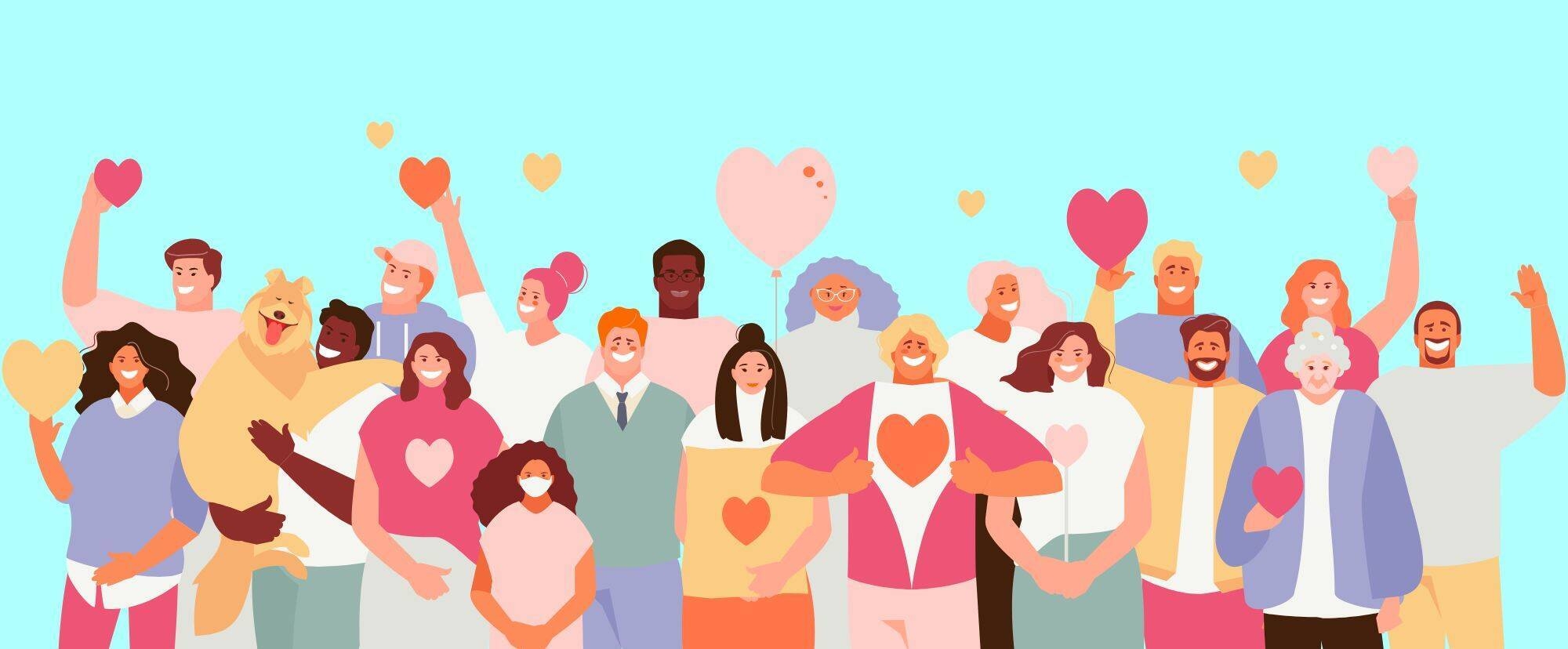 illustrazione di un gruppo di persone felici