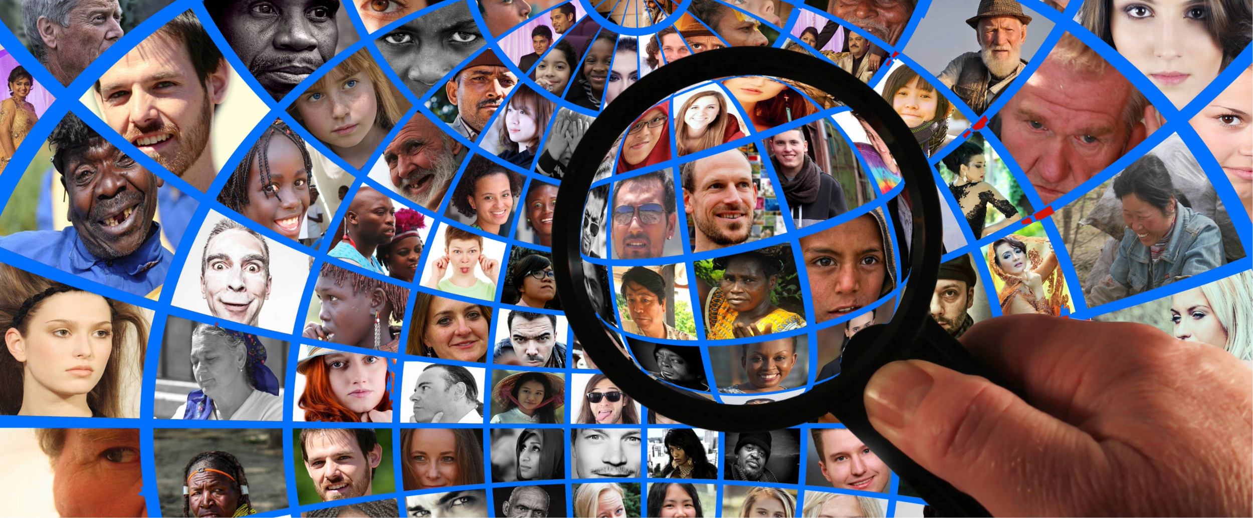 collage di foto inquadrate da una lente di ingrandimento