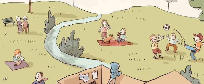 Illustrazione di persone in un parco