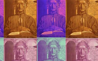 immagine di Dante ripetuta con colori diversi