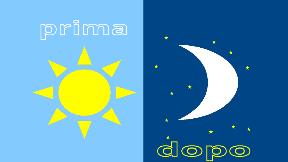 disegno diviso a metà, a sinistra il sole, a destra la luna