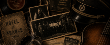 fotografia di scena e locandina ufficiale dello spettacolo teatrale "Dr. Jazz – il nazista che salvò la musica"