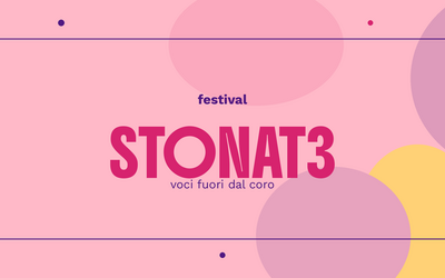 una grafica rosa con il titolo del festival