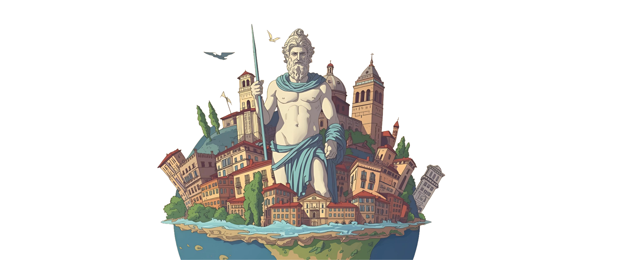 un'illustrazione del Nettuno, della città di Trento e del mondo un'illustrazione del Nettuno, della città di Trento e del mondo