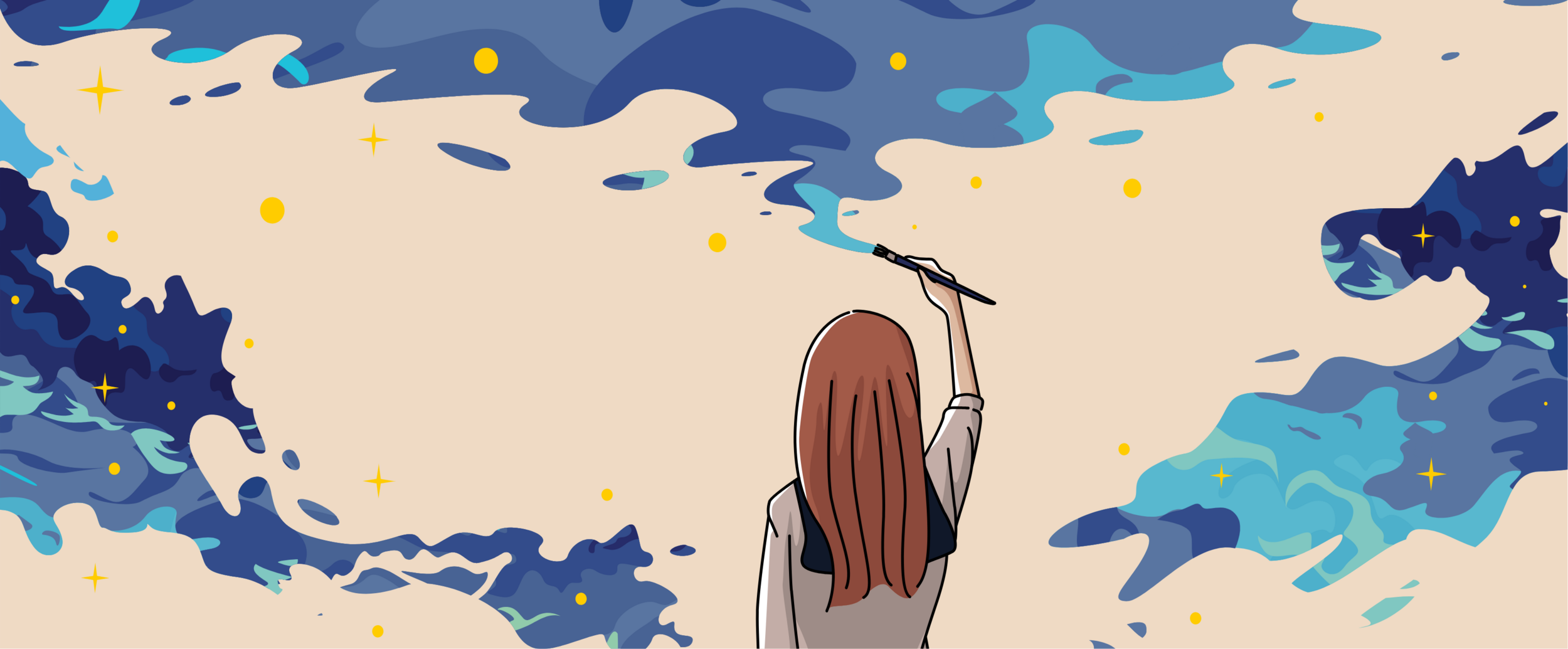 immagine stilizzata di una ragazza con pennello che colora lo spazio