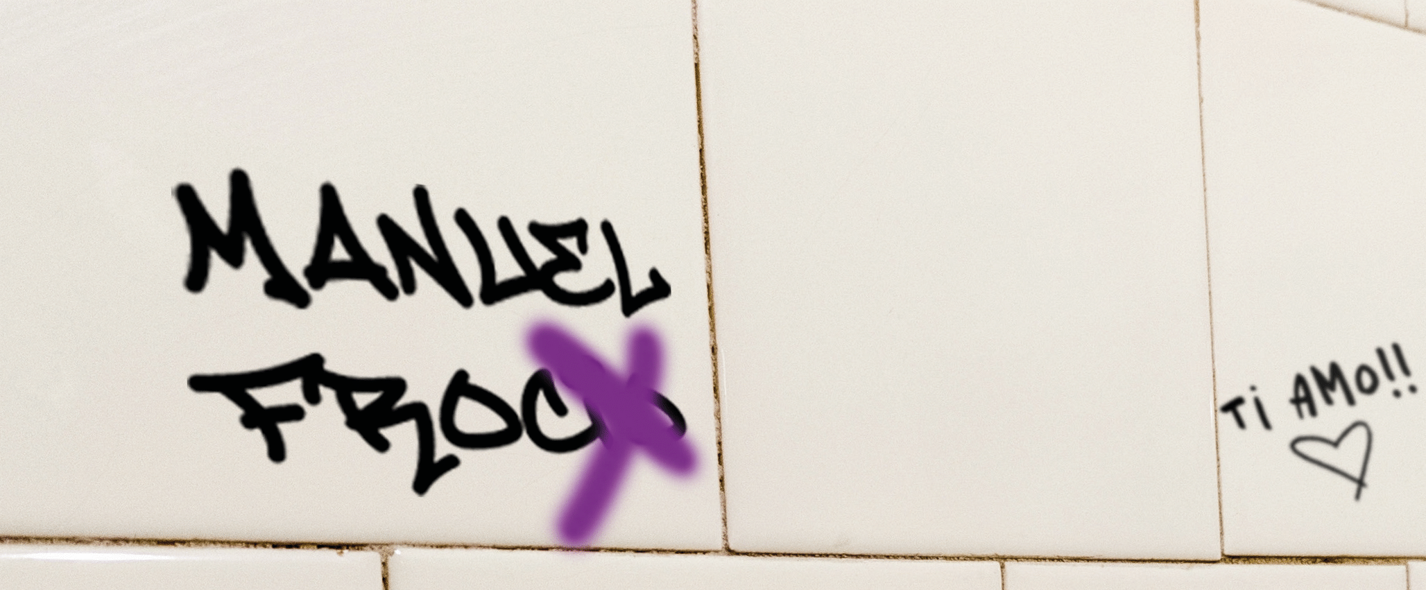 una scritta offensiva sul muro di un bagno 