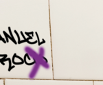 una scritta offensiva sul muro di un bagno 