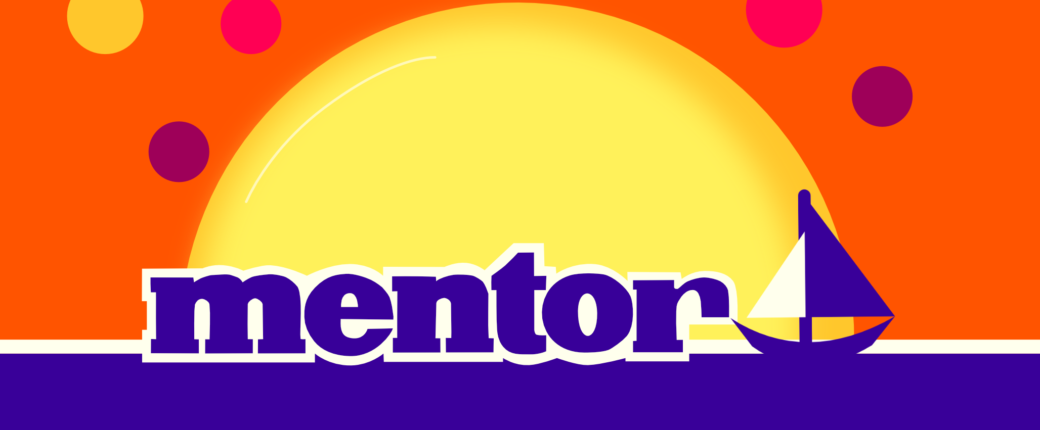 una grafica con una barca e un sole all'orizzonte e il logo "mentor"