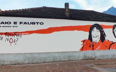 Murale raffigurante due ragazzi con la scritta Iaio e Fausto