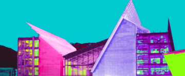 Un'mmagine del Muse da lontano con colori psichedelici