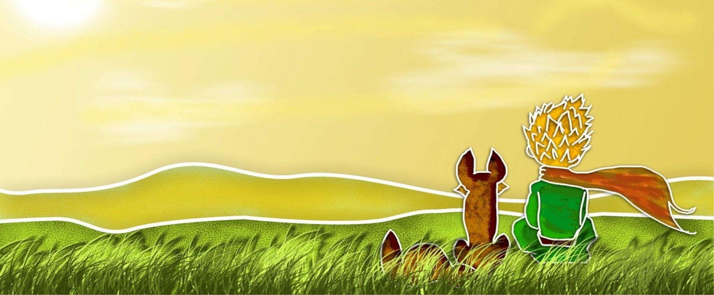 il piccolo principe con la volpe guardano l'orizzonte