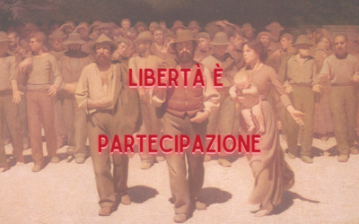 Il famoso quadro di Volpedo "il quarto stato" e la scritta: "libertà è partecipazione"
