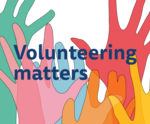 delle mani colorate e la scritta "volunteering matters"