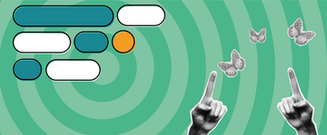 Una grafica con colori verdi e delle farfalle grigie