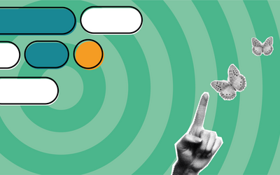 Una grafica con colori verdi e delle farfalle grigie