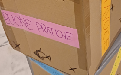 Degli scatoloni con la scritta "buone pratiche"