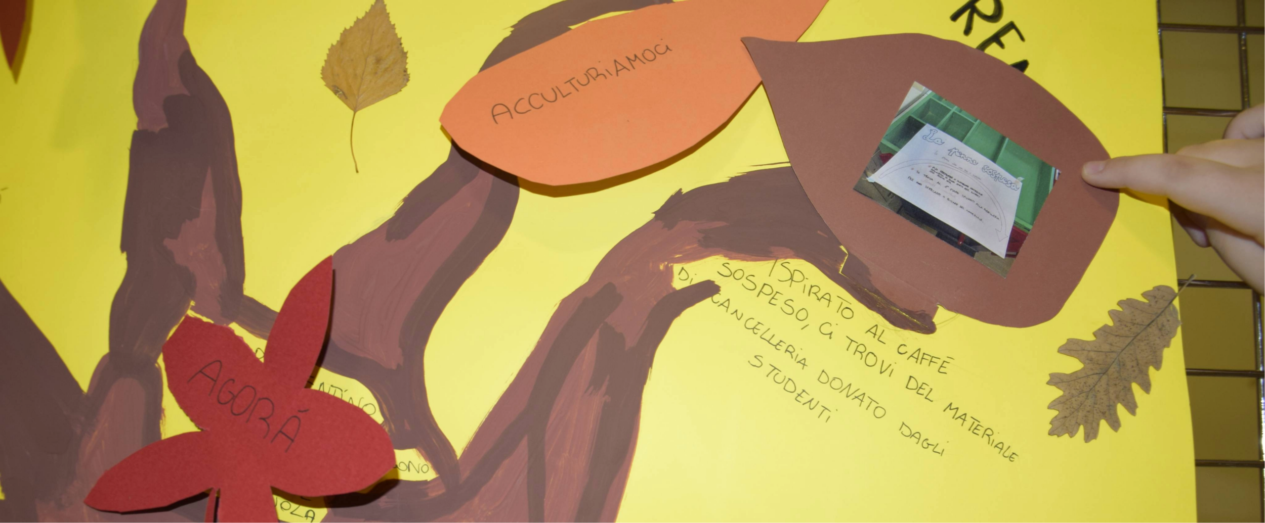 Un particolare del cartellone di una scuola alla fiera delle idee