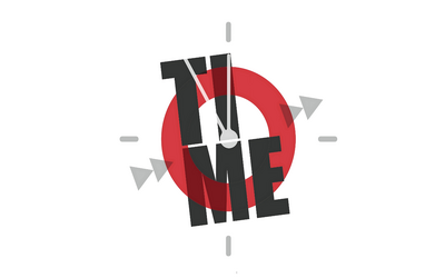 La grafica dello spettacolo che rappresenta un orologio e la scritta "time"