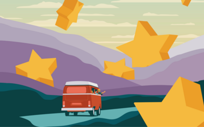 un van con dei giovani percorre un strada verso un cielo stellato europeista